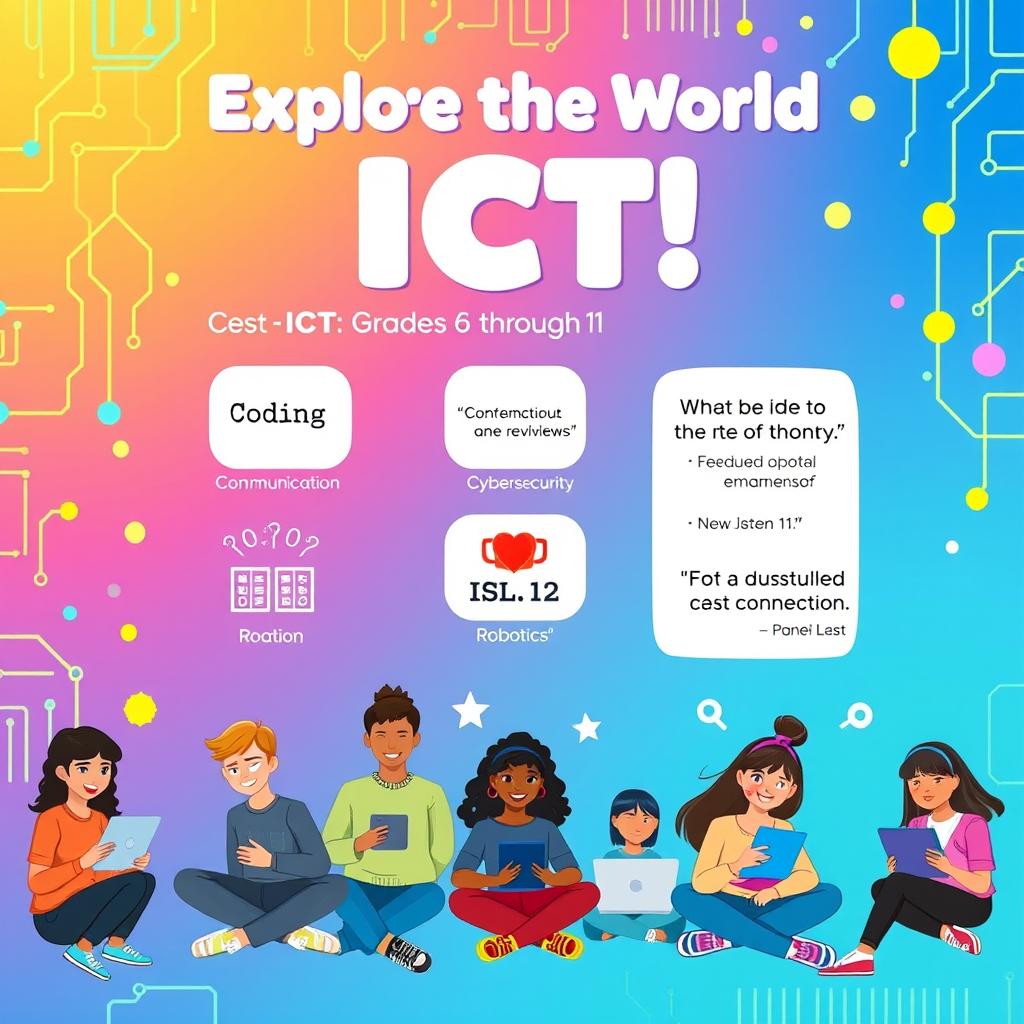 A colorful and educational poster designed for an ICT (Information and Communication Technology) class aimed at students in grades 6 through 11