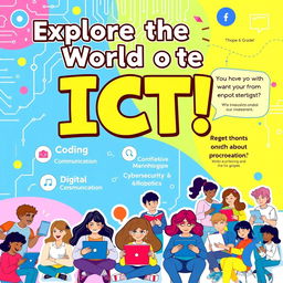 A colorful and educational poster designed for an ICT (Information and Communication Technology) class aimed at students in grades 6 through 11