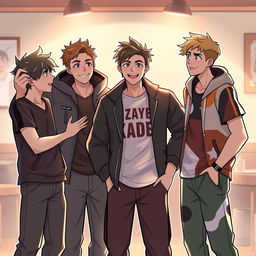A warm and inviting scene featuring four young men introducing themselves
