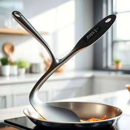 A sleek and modern spatula featuring a curved handle design, ergonomically optimized for comfort