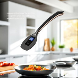 A sleek and modern spatula featuring a curved handle design, ergonomically optimized for comfort