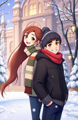 A Disney-style fanart featuring a 16-year-old boy and girl standing back to back