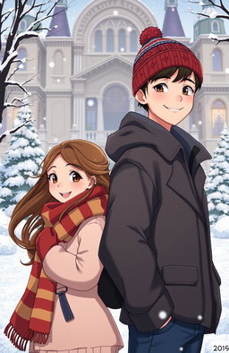 A Disney-style fanart featuring a 16-year-old boy and girl standing back to back
