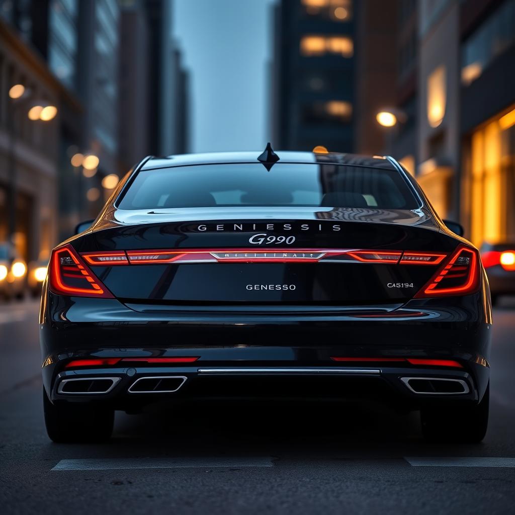 A stunning rear view of a Genesis G90 luxury sedan, showcasing its elegant and sophisticated design