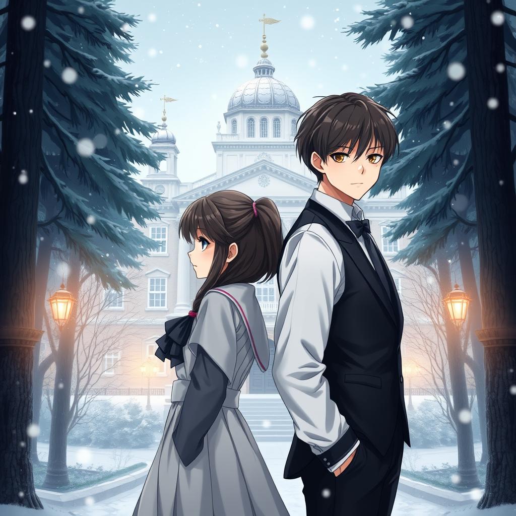 A non-anime fanart depicting a 16-year-old boy and girl standing back to back, embodying a complex relationship from enemies to lovers