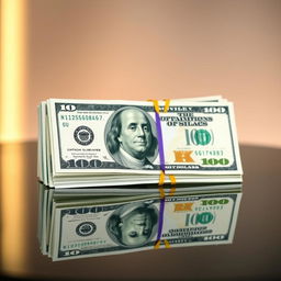 An elegant money stack featuring seven crisp $100 bills, arranged neatly with a total of $61750
