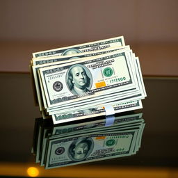 An elegant money stack featuring seven crisp $100 bills, arranged neatly with a total of $61750