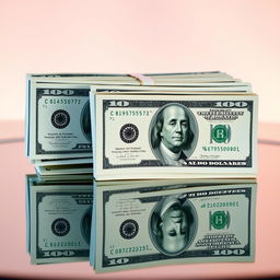 An elegant money stack featuring seven crisp $100 bills, arranged neatly with a total of $61750