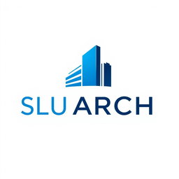 A modern and minimalist depiction of the SLU ARCH logo, featuring a stylized architectural design that combines bold lines and geometric shapes