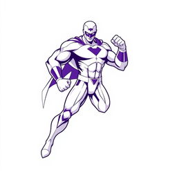 A superhero in an intense action pose, predominantly white in color with dynamic blends of purple accents