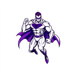 A superhero in an intense action pose, predominantly white in color with dynamic blends of purple accents