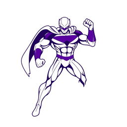 A superhero in an intense action pose, predominantly white in color with dynamic blends of purple accents