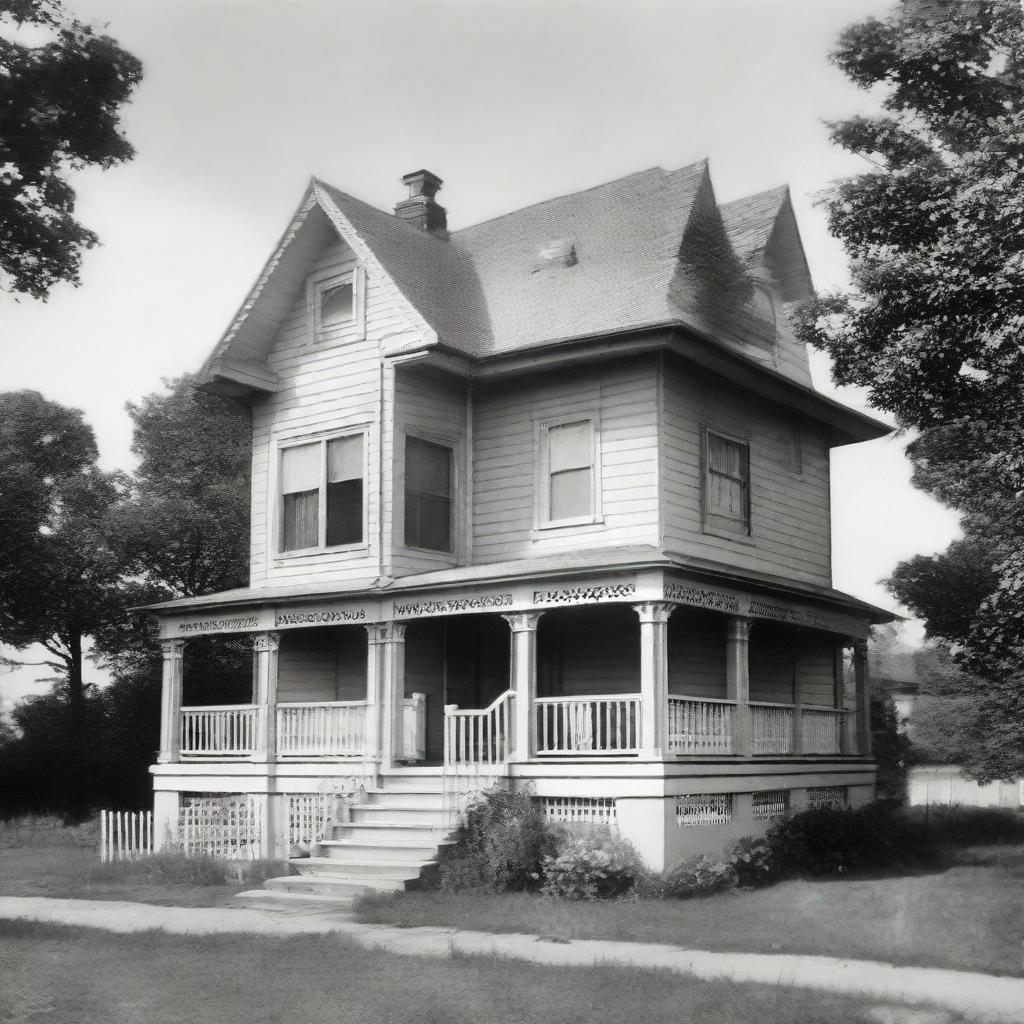 A two-story house with the first floor covered by a large sheet and a balcony on the second floor.