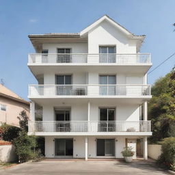 A two-story house with the first floor covered by a large sheet and a balcony on the second floor.