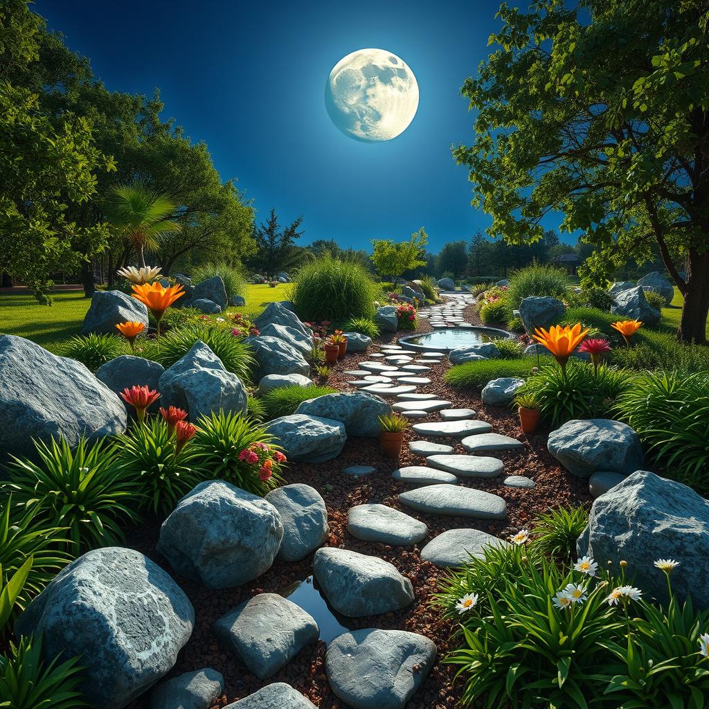 Enchanting Garden with Moon Rocks
