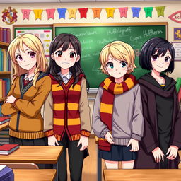 A vibrant classroom scene featuring four girls