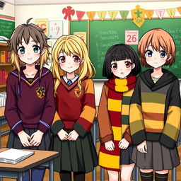 A vibrant classroom scene featuring four girls