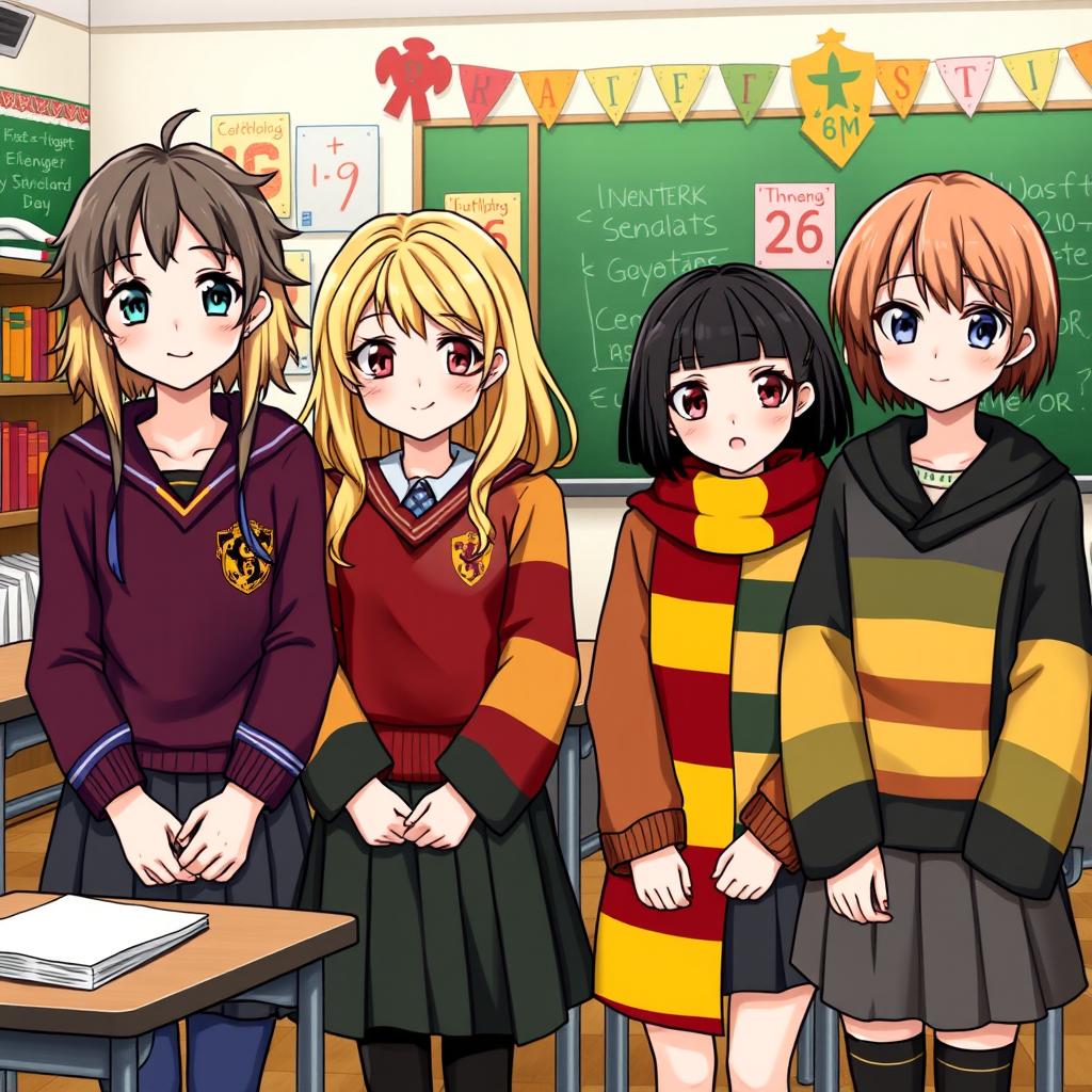 A vibrant classroom scene featuring four girls