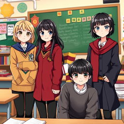 A vibrant classroom scene featuring four girls