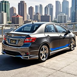 A 2011 gray Toyota Corolla, modified with a sleek and sporty design