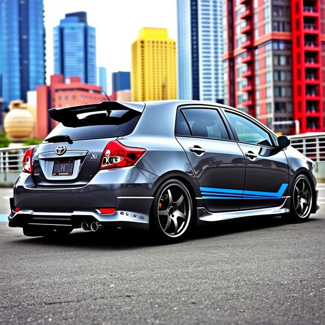 A 2011 gray Toyota Corolla, modified with a sleek and sporty design