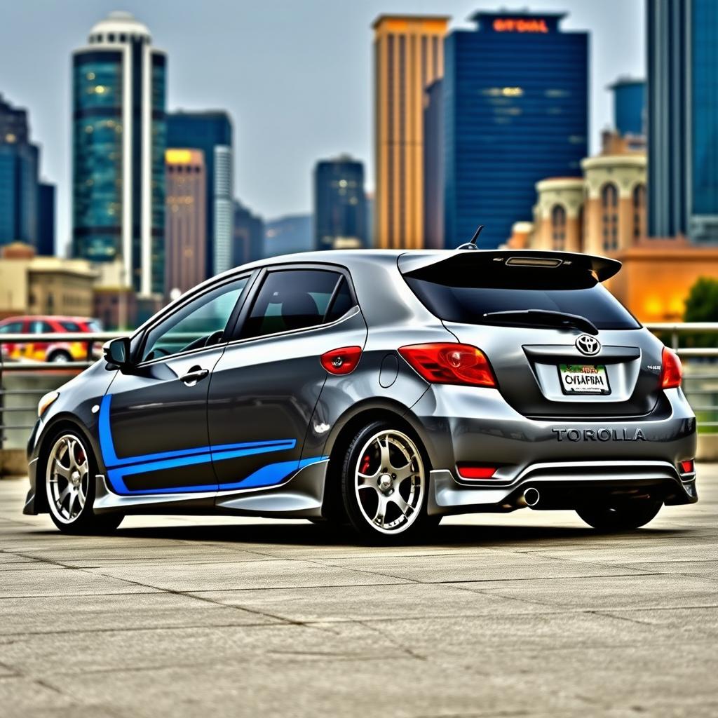 A 2011 gray Toyota Corolla, modified with a sleek and sporty design