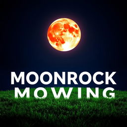 A dramatic bloodmoon rising in the night sky above a lush green lawn