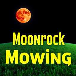 A dramatic bloodmoon rising in the night sky above a lush green lawn