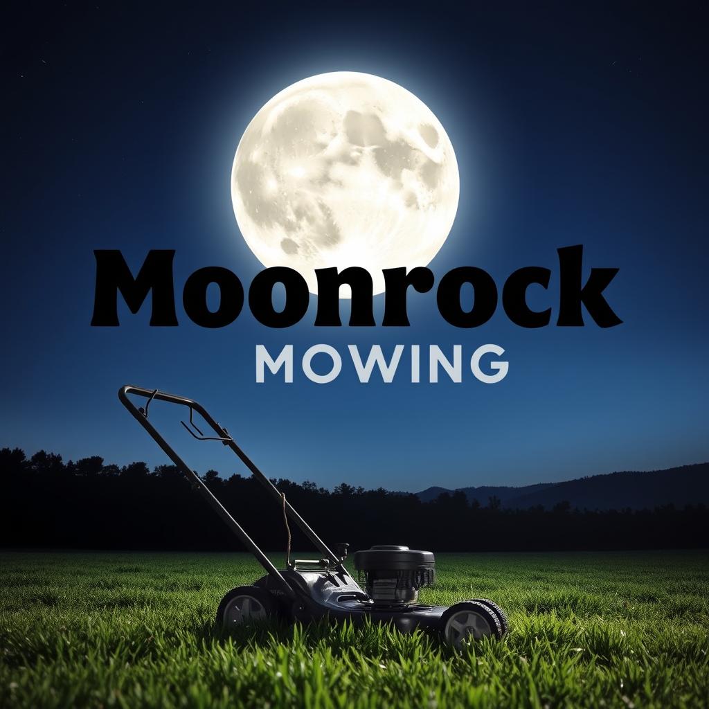 A large, bright moon dominating the night sky, casting a shimmering light over a grassy field