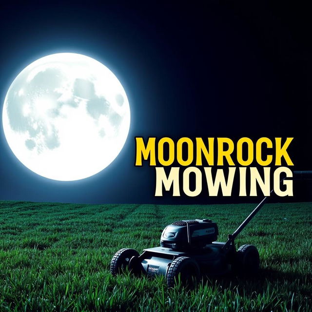 A large, bright moon dominating the night sky, casting a shimmering light over a grassy field
