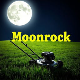 A large, bright moon dominating the night sky, casting a shimmering light over a grassy field