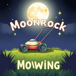A playful illustration featuring a large, luminous moon taking center stage in the night sky