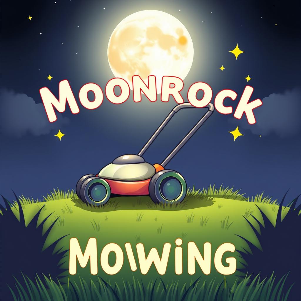 A playful illustration featuring a large, luminous moon taking center stage in the night sky