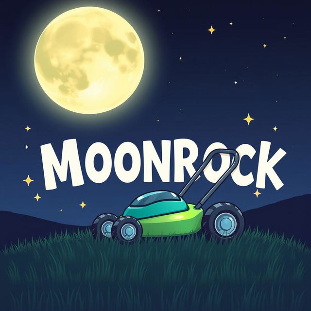 A playful illustration featuring a large, luminous moon taking center stage in the night sky