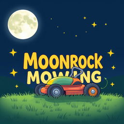 A playful illustration featuring a large, luminous moon taking center stage in the night sky