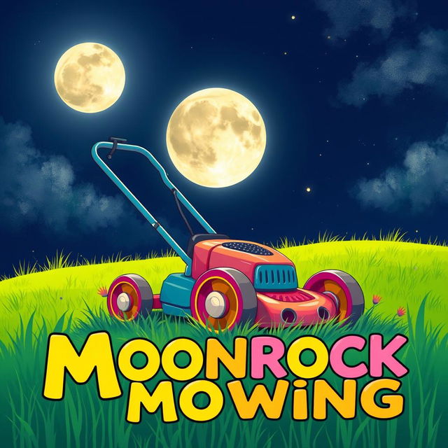 An enchanting illustration featuring a large, glowing moon dominating the night sky, casting a soft light across the scene