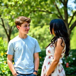 A young couple standing together, the boy on the left and the girl on the right