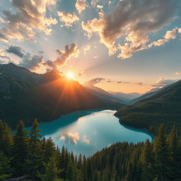 A high-resolution image synthesizing elements from an existing photograph, focusing on beautiful landscapes, vibrant colors, and detailed textures