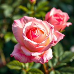 A stylized representation of a rose blooming, with intricate petals that subtly form the shape of female reproductive anatomy, surrounded by soft, dreamy colors of pink and white, with a lush green backdrop