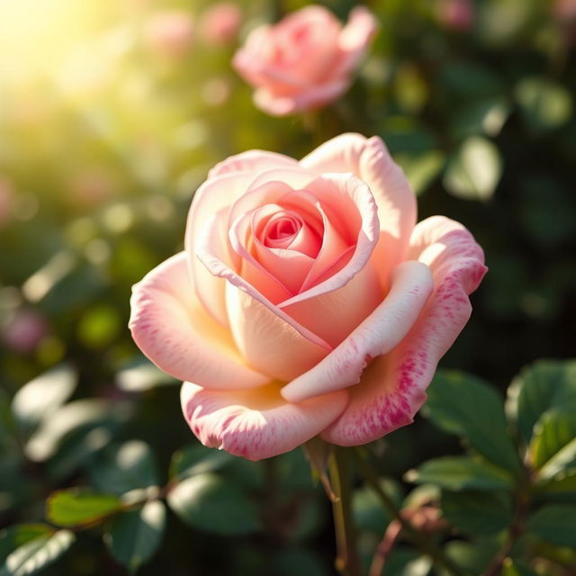 A stylized representation of a rose blooming, with intricate petals that subtly form the shape of female reproductive anatomy, surrounded by soft, dreamy colors of pink and white, with a lush green backdrop
