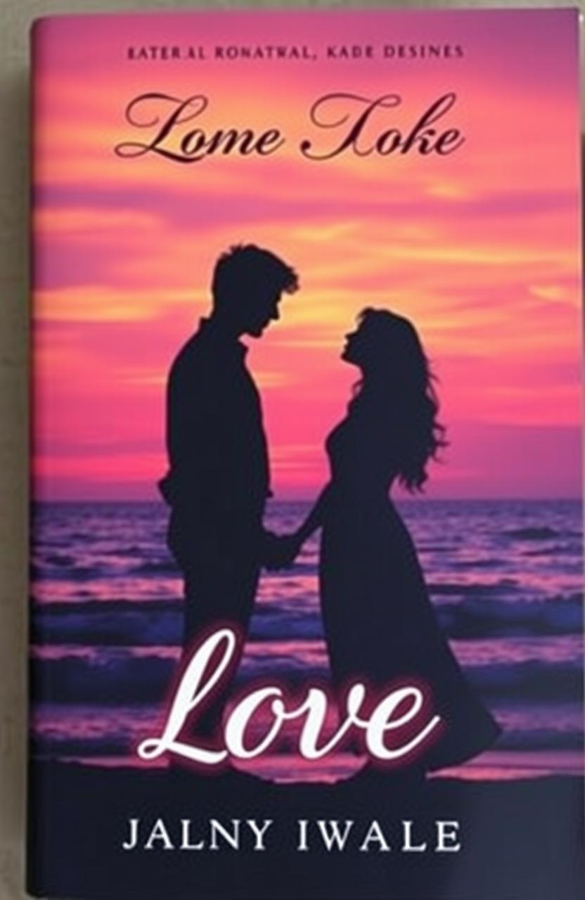 A stunning book cover featuring a young couple silhouette standing closely together at dusk, with a vibrant sunset sky painted in shades of orange, purple, and pink