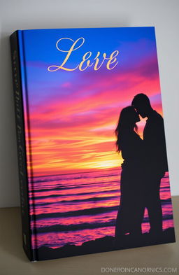 A stunning book cover featuring a young couple silhouette standing closely together at dusk, with a vibrant sunset sky painted in shades of orange, purple, and pink