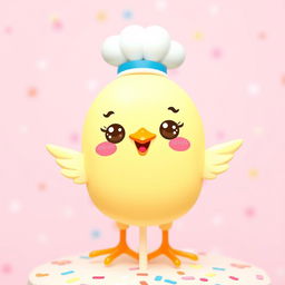 A cute kawaii chicken topper, featuring an adorable round chicken character with big sparkling eyes and rosy cheeks
