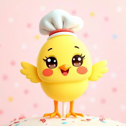 A cute kawaii chicken topper, featuring an adorable round chicken character with big sparkling eyes and rosy cheeks