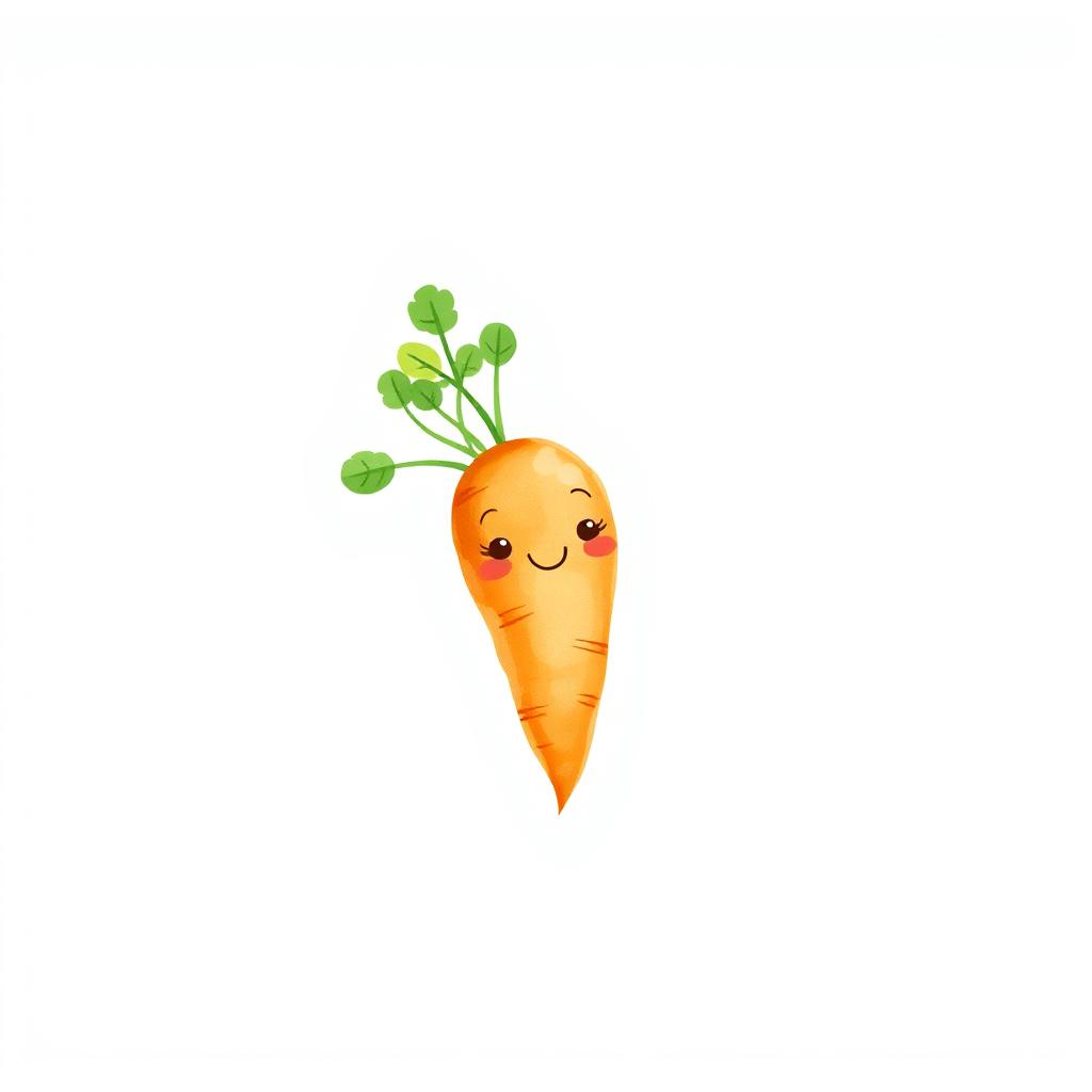 A cute, adorable carrot illustrated in a watercolor style