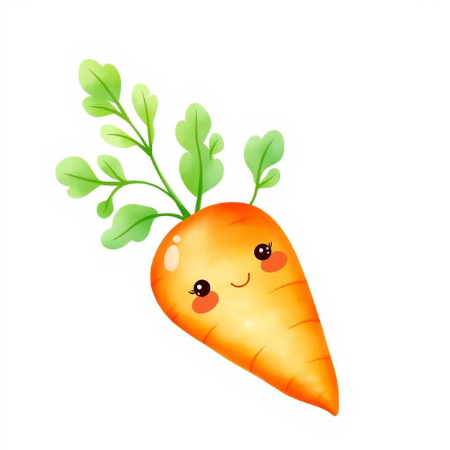 A cute, adorable carrot illustrated in a watercolor style