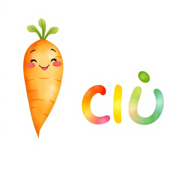 A cute, chubby carrot character, smiling and friendly, with vibrant orange color and green leafy tops