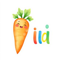 A cute, chubby carrot character, smiling and friendly, with vibrant orange color and green leafy tops