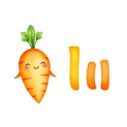 A cute, chubby carrot character, smiling and friendly, with vibrant orange color and green leafy tops