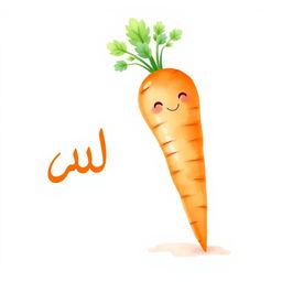 A cute watercolor illustration of a chubby carrot, showcasing its vibrant orange color and green leafy tops, with a charming smile